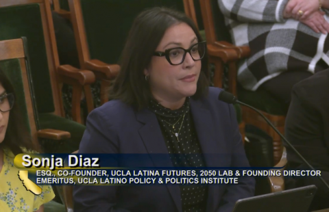 Sonja Diaz testifies at the California Assembly Select Committee on Latina Inequities.
Photo courtesy of the California Legislature.