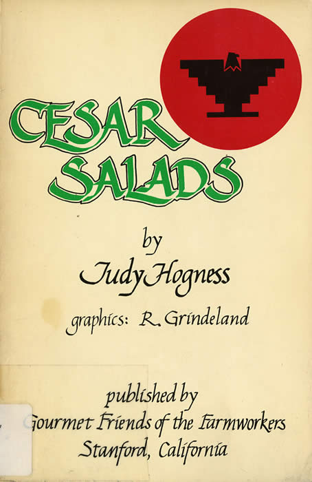 Cream-colored Cesar Salads cookbook cover with green title text and a red circle featuring a black eagle, with author and publication details below.