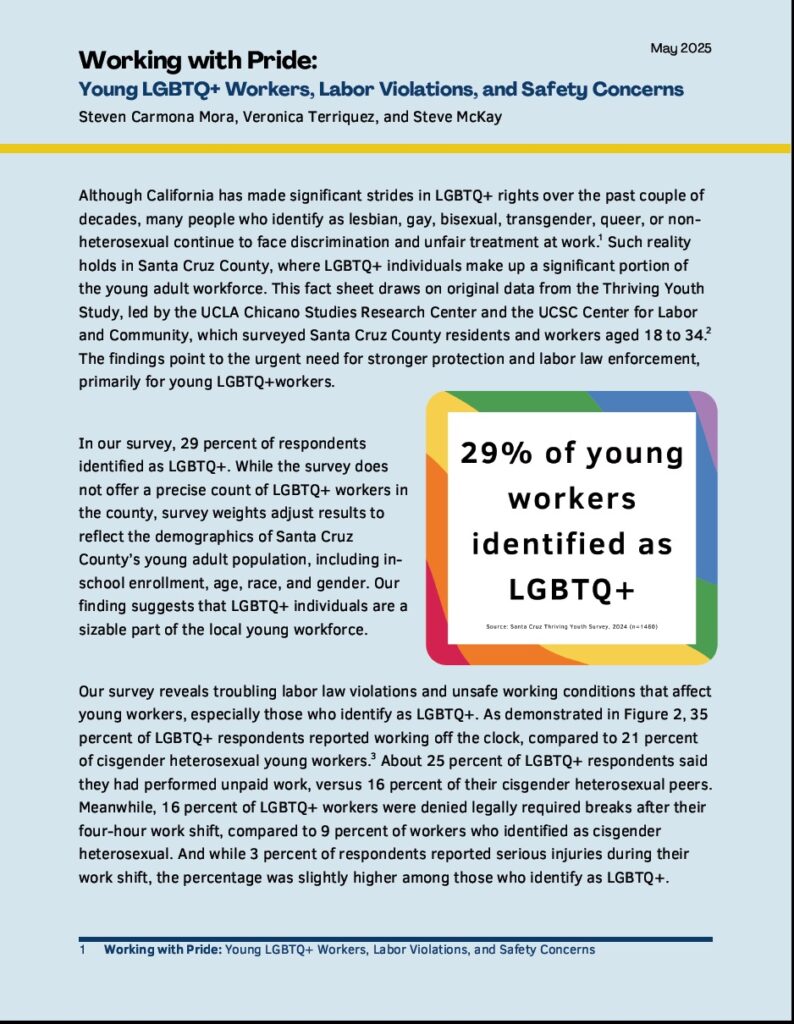 "Working with Pride” research brief with text and a graphic stating that 29% of workers identified as LGBTQ+.