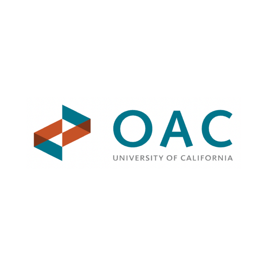 Online Archive of California logo with teal "OAC" lettering, with "University of California" written below, and a teal and orange geometric symbol.  